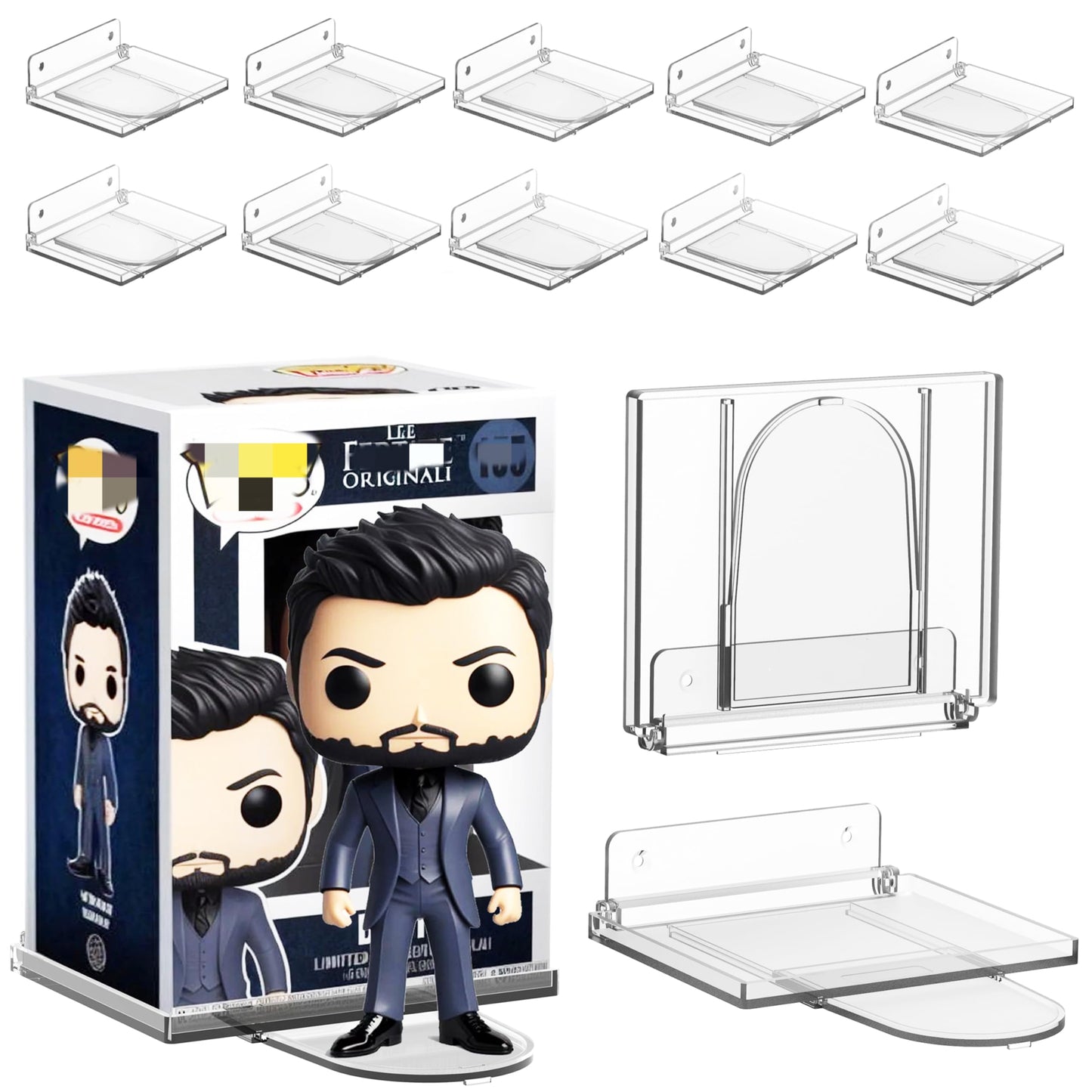 NLDSDSPH 10-Pack Collapsible Acrylic Shelf, Compatible with Funko Pop Figure Collection Case (4.5" x 3.5") Or Display Case for Boxed Characters