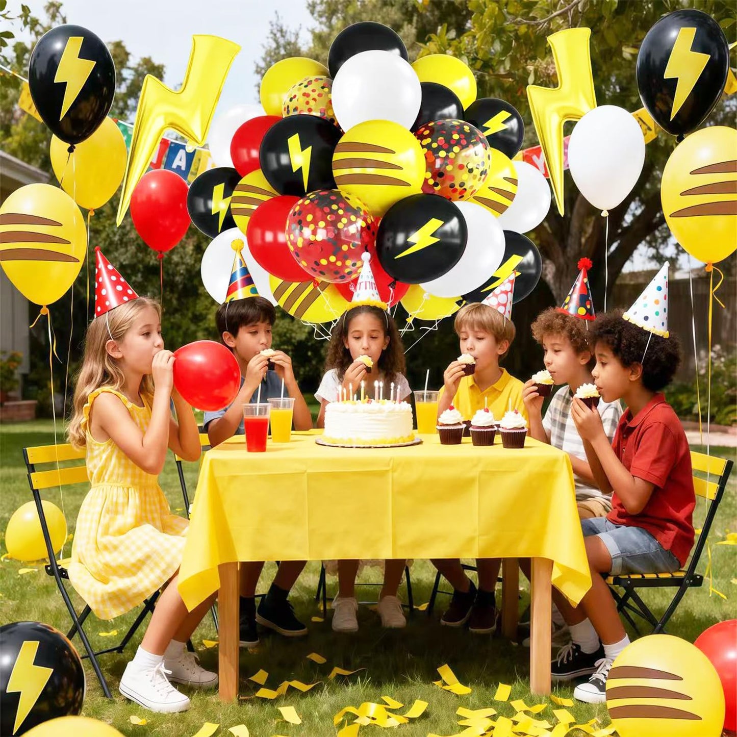 Red Black Yellow Balloon 39Pcs 12 Inch?Lightning Print Balloons for Cartoon Themed Birthday Party Decorations Boys Girls Gatherings Party Supplies