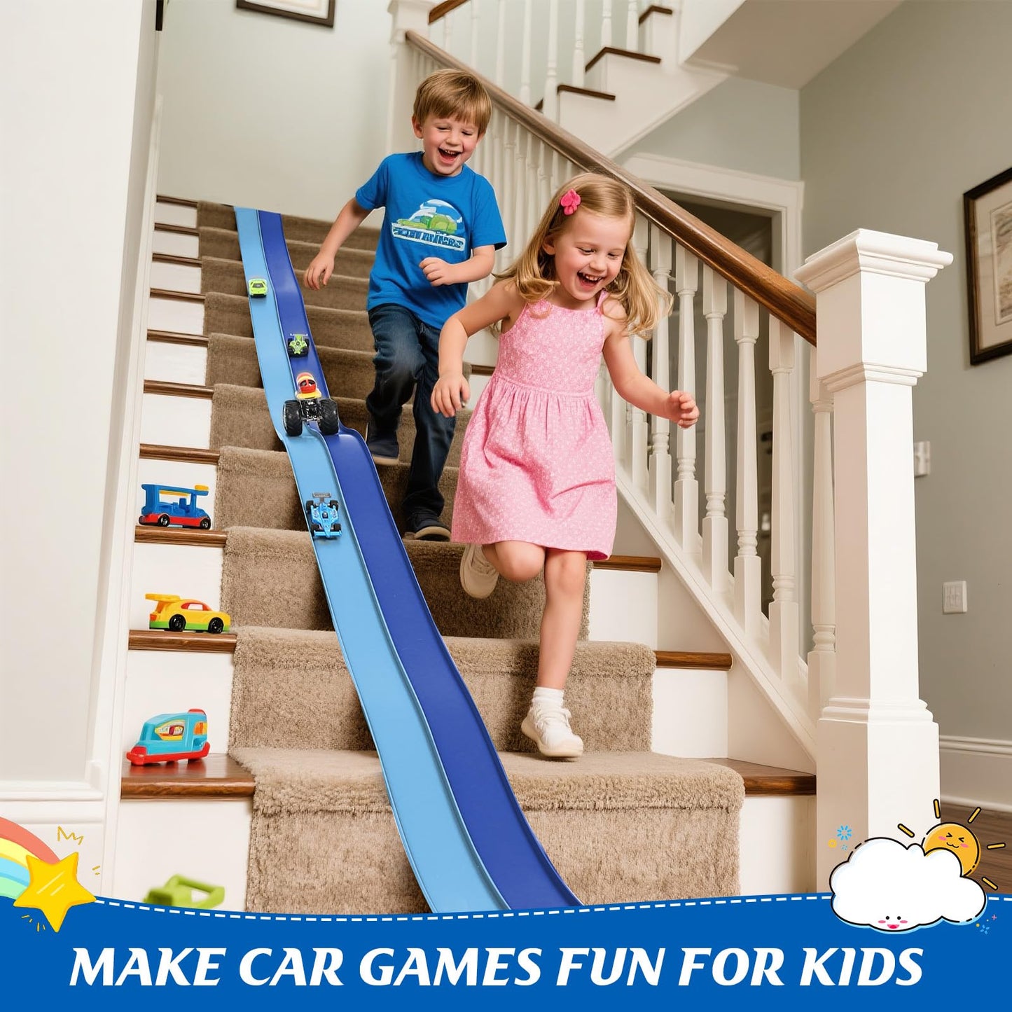 Flexible Race Car Track 15 Ft Starter Set with Suction Cups Compatible with Diecast 1/64th Car for Ages 3 & Up Classic Long Rolls Up Portable