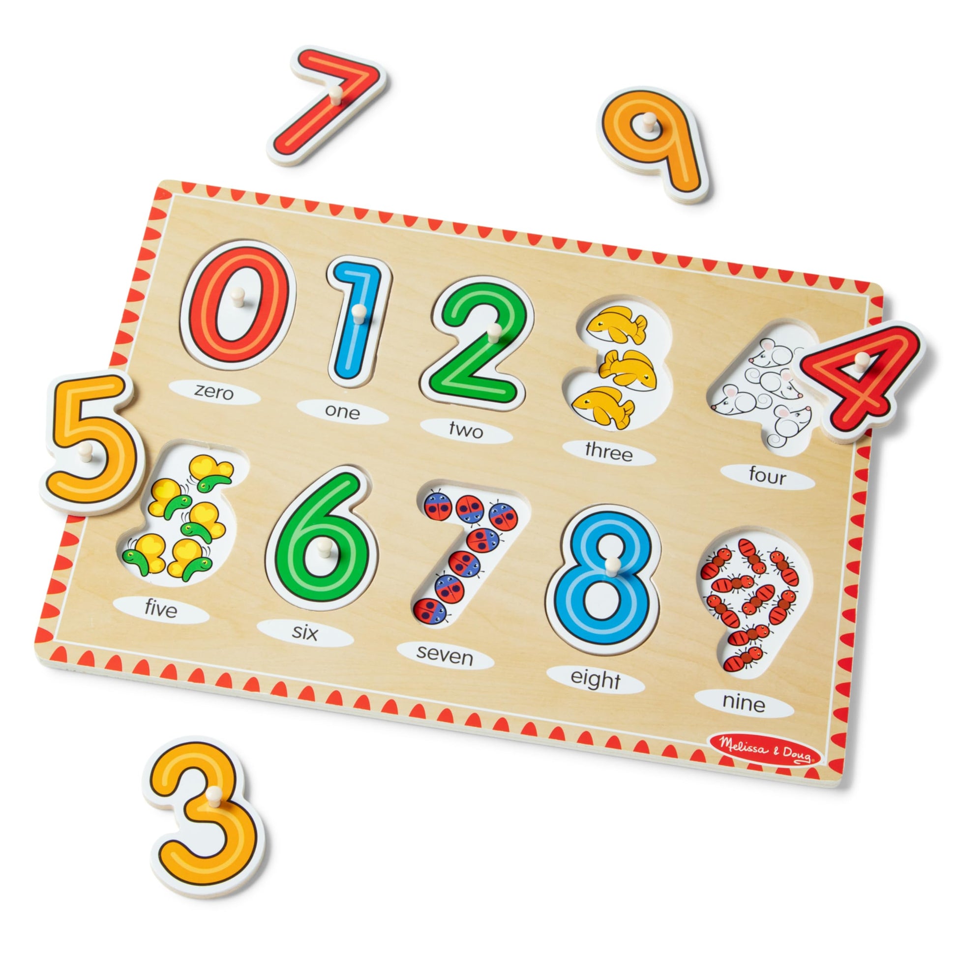 Melissa & Doug Wooden Lift & See Peg Puzzle Early Learning 2-Pack for Girls and Boys - Alphabet, Numbers