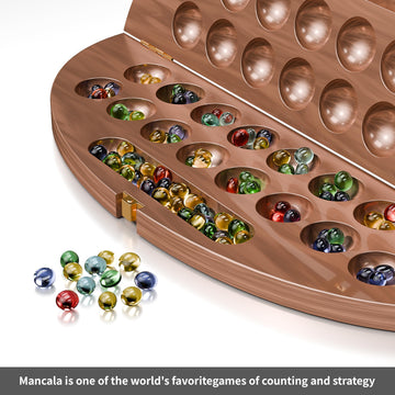 Wooden Mancala Board Game Set, Classic 2-Player Folding Game, Fun Classic Table Game with Solid Wooden Board for Adults (Wood)