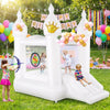 White Inflatable Bounce House for Kids, Blow Up Backyard Bouncy Castle with Slide, Water Doodle Mat, Basketball Hoop, Target & Balloons (White Bounce