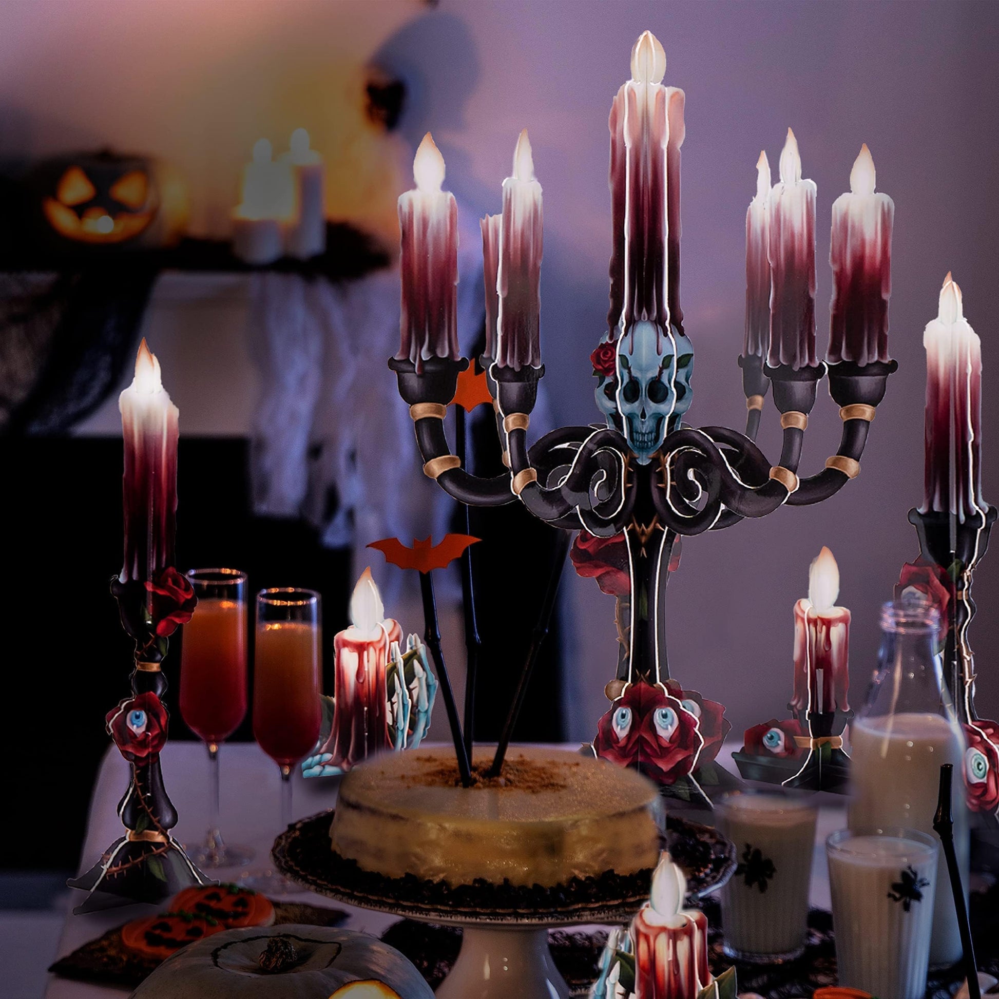 Cheerland Halloween Centerpieces 3D Rose Skull Candle Cutouts for Halloween Birthday Party Table Decorations