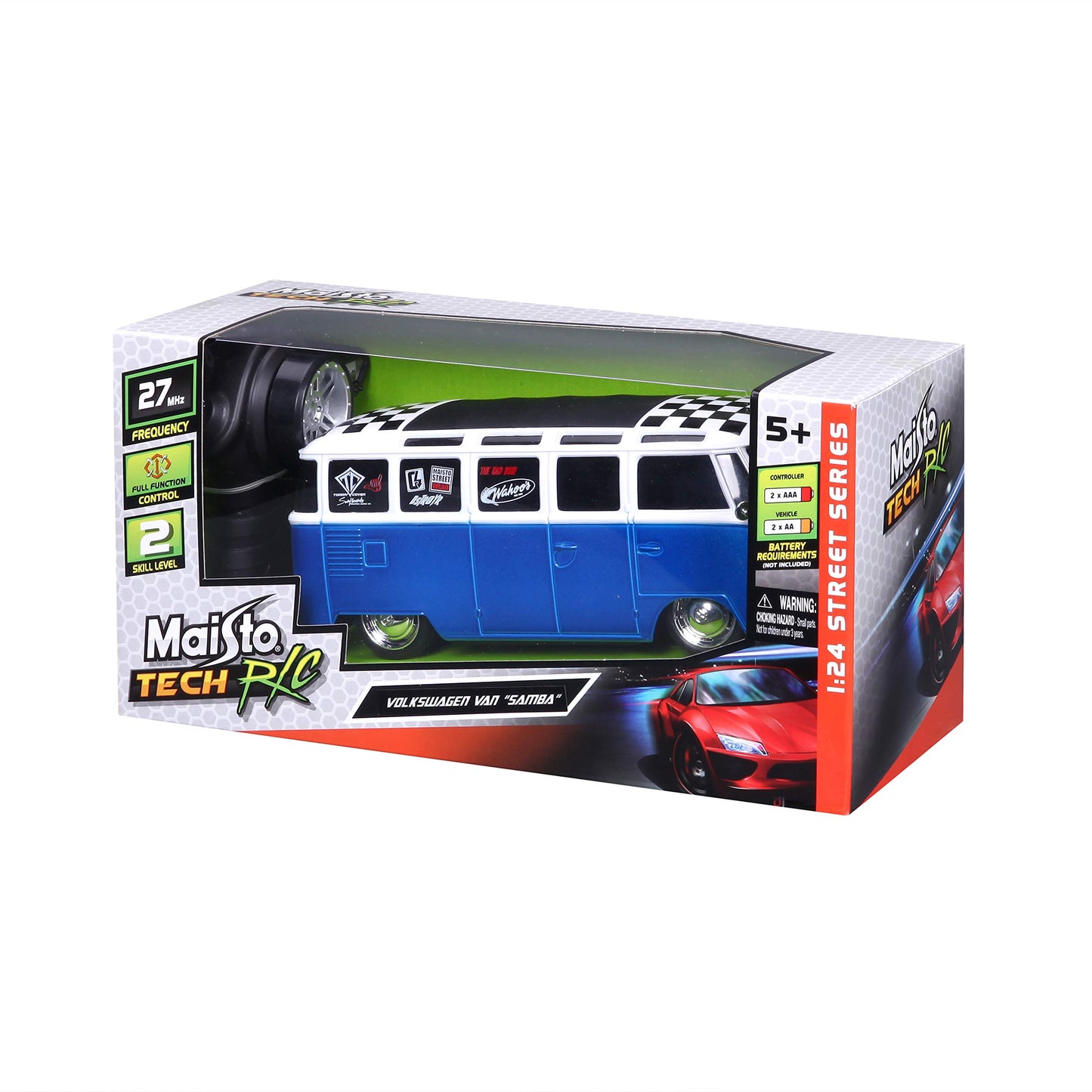 Maisto 1:24 RC VW Van Samba 2.4GHZ Remote Control Vehicle, White/Blue (81529-00000009)