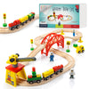 KipiPol Wooden Train Sets for Boys 2-4-7 - 38 Pcs Wood Train Set for Toddlers w/Crane, Bridge & Wooden Train Tracks - Train Toys for 3 Year Old Boys