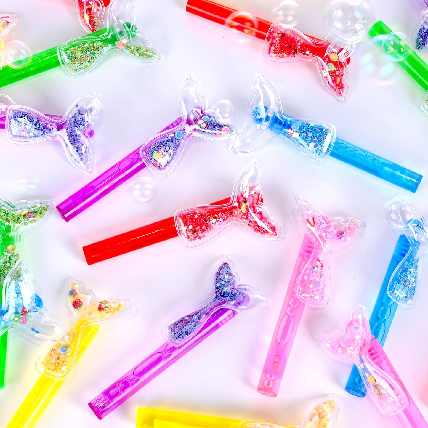 24PCS Glitter Mermaid Tail Bubble Wands for Kids Mermaid Party Favors Decorations Supplies, Mermaid Party Pinata Stuffer, Goodie Bags Filler, School