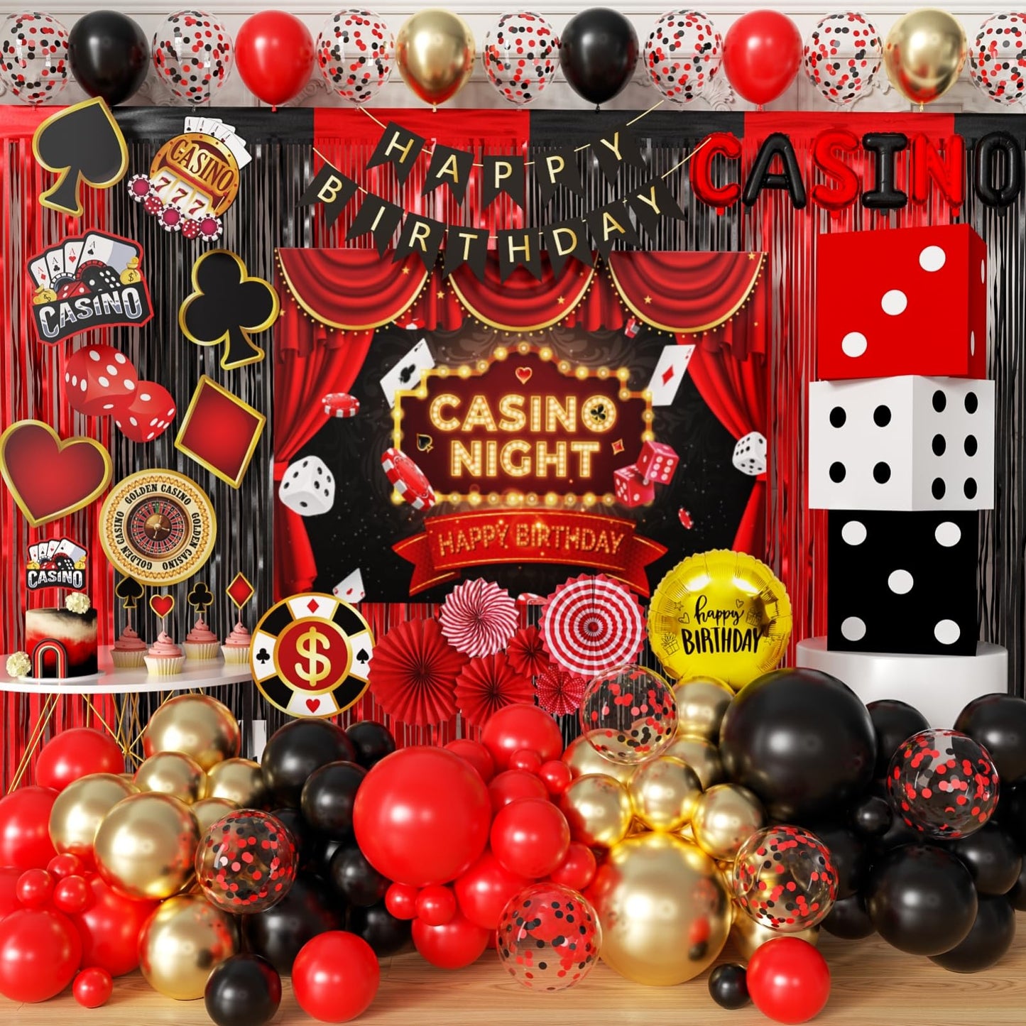 Casino Theme Party Decoration Las Vegas Birthday Party Dino Casino Night Poker Party Supplies Set for Adults Include Balloon Garland Kit, Casino