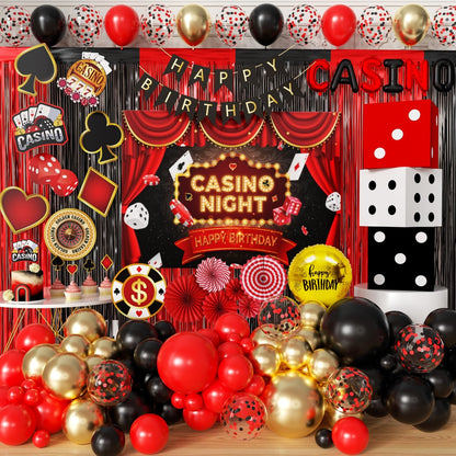 Casino Theme Party Decoration Las Vegas Birthday Party Dino Casino Night Poker Party Supplies Set for Adults Include Balloon Garland Kit, Casino