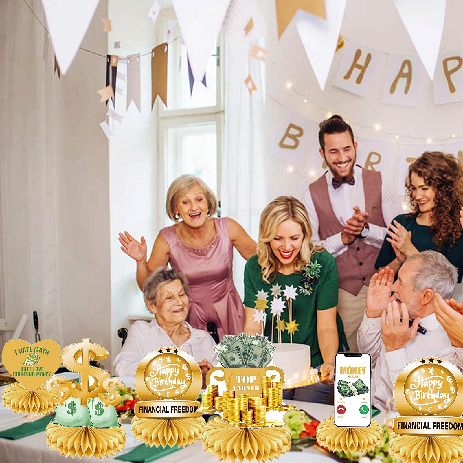 Hilarious 6Pcs Money Themed Birthday Party Honeycomb Centerpieces Bill Dollar Party Table Decorations Table Topper for Birthdays Casino Weddings