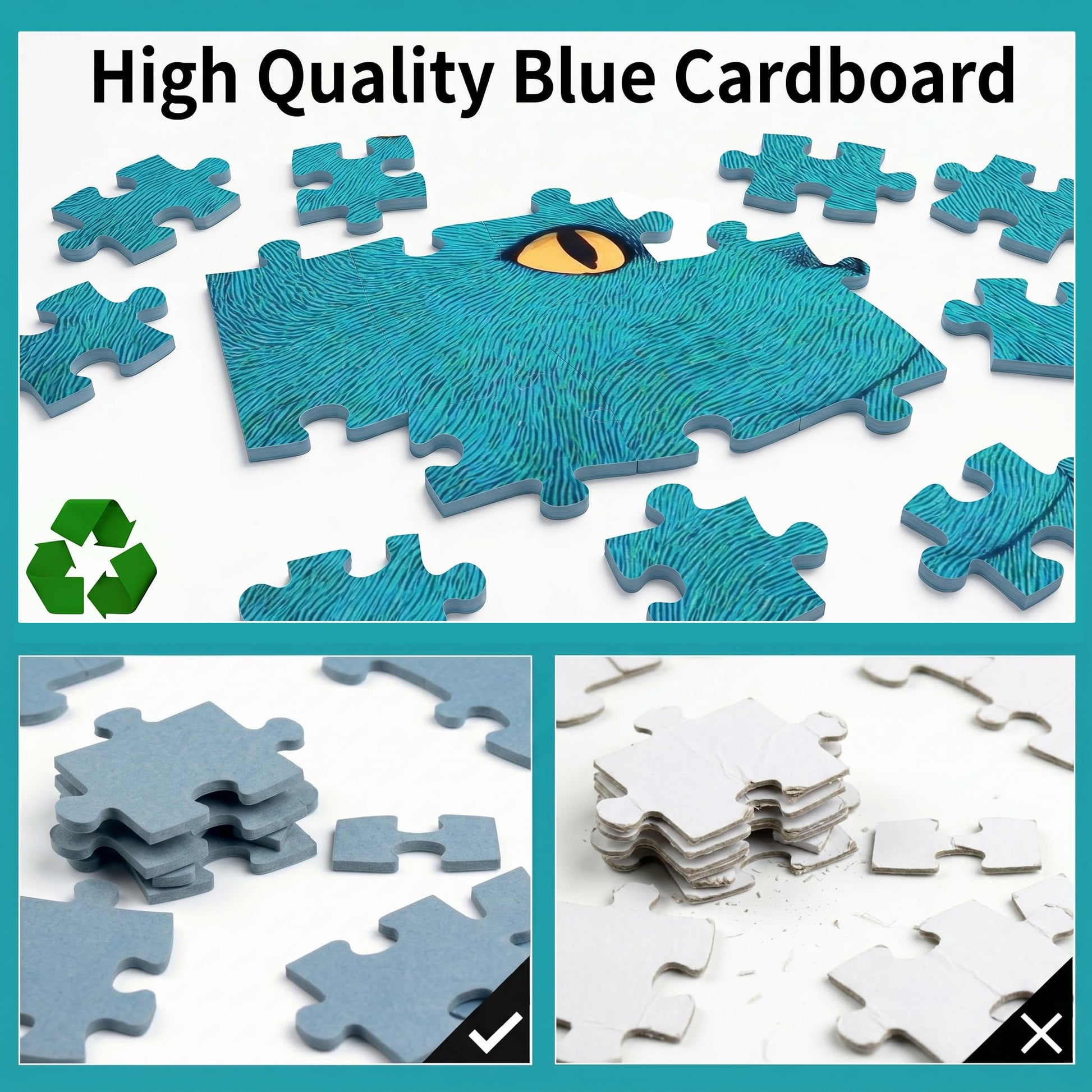 1000 Piece Puzzle for Adults, Colorful Whimsical Cat Faces Illustration, Premium Matte Finish, Thick Blue Cardboard, Fun and Challenging Jigsaw