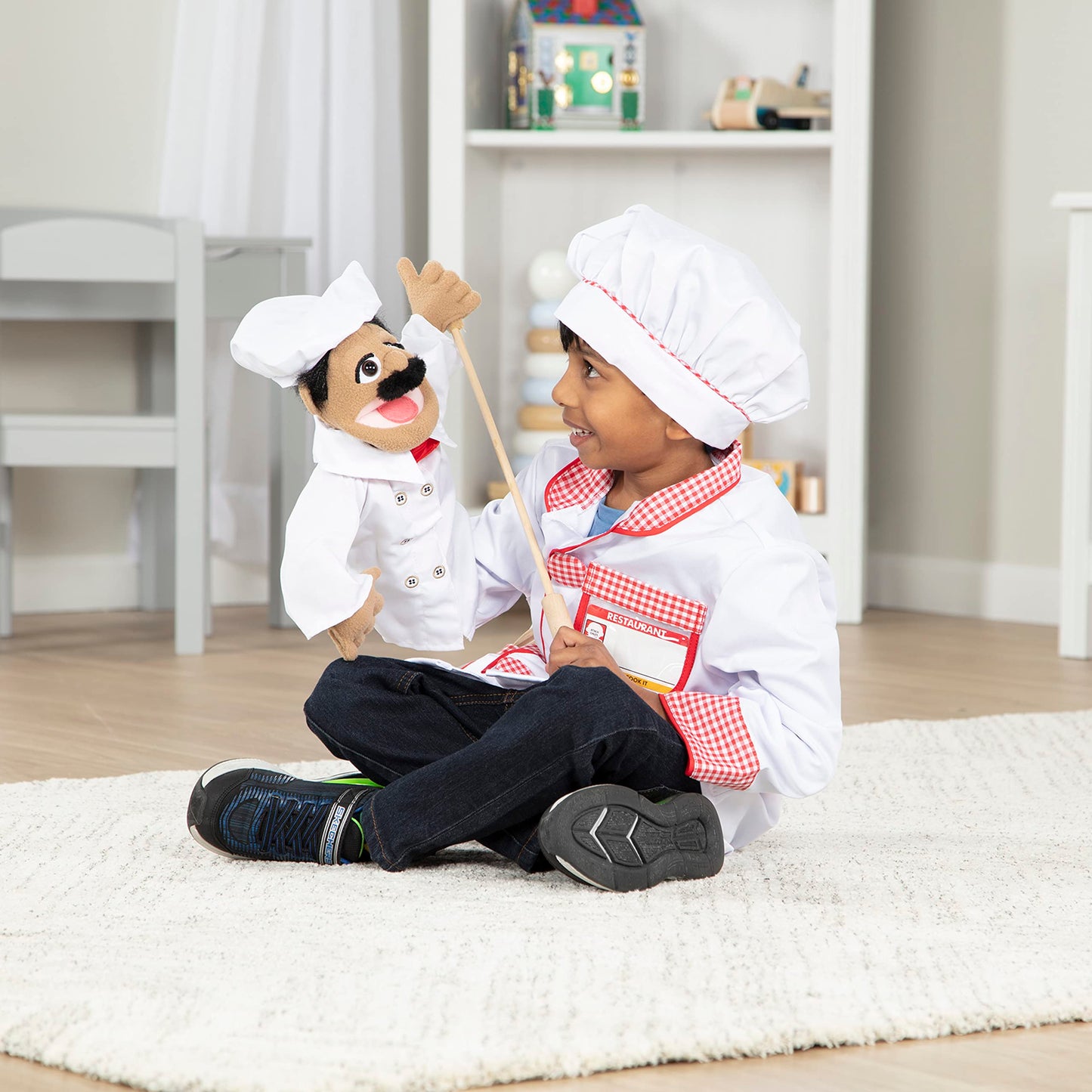 Melissa & Doug Chef Puppet (Al Dente) with Detachable Wooden Rod Pretend Play Chef Puppet Pepe