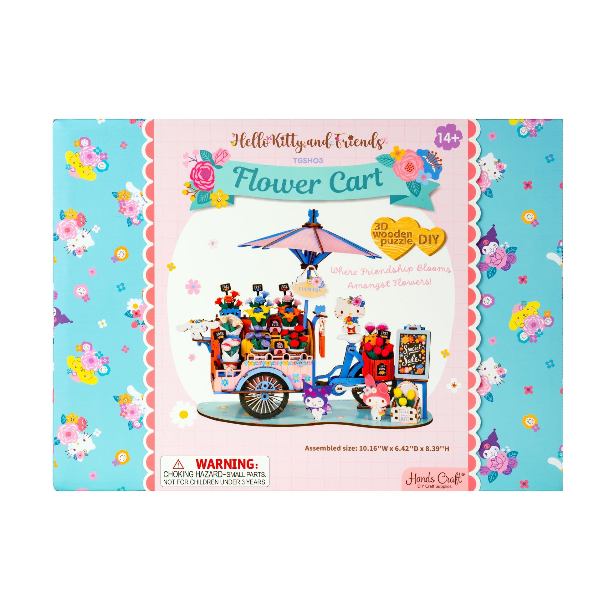 Hands Craft Hello Kitty And Friends Flower Cart 3D Wooden Puzzle Kit | DIY Floral Model | Arts & Crafts for Adults & Kids | Creative Hobby Kits |
