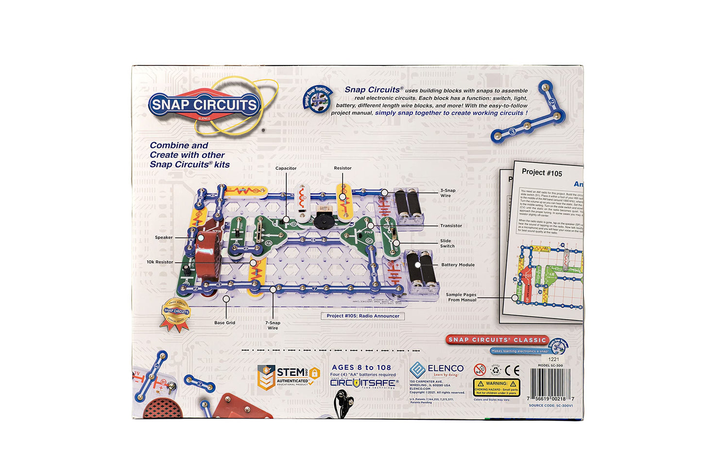 Snap Circuits Classic SC-300 Electronics Exploration Kit | Over 300 Projects | Full Color Manual Parts | STEM Educational Toy for Kids 8+ 2.3 x 13.6 x