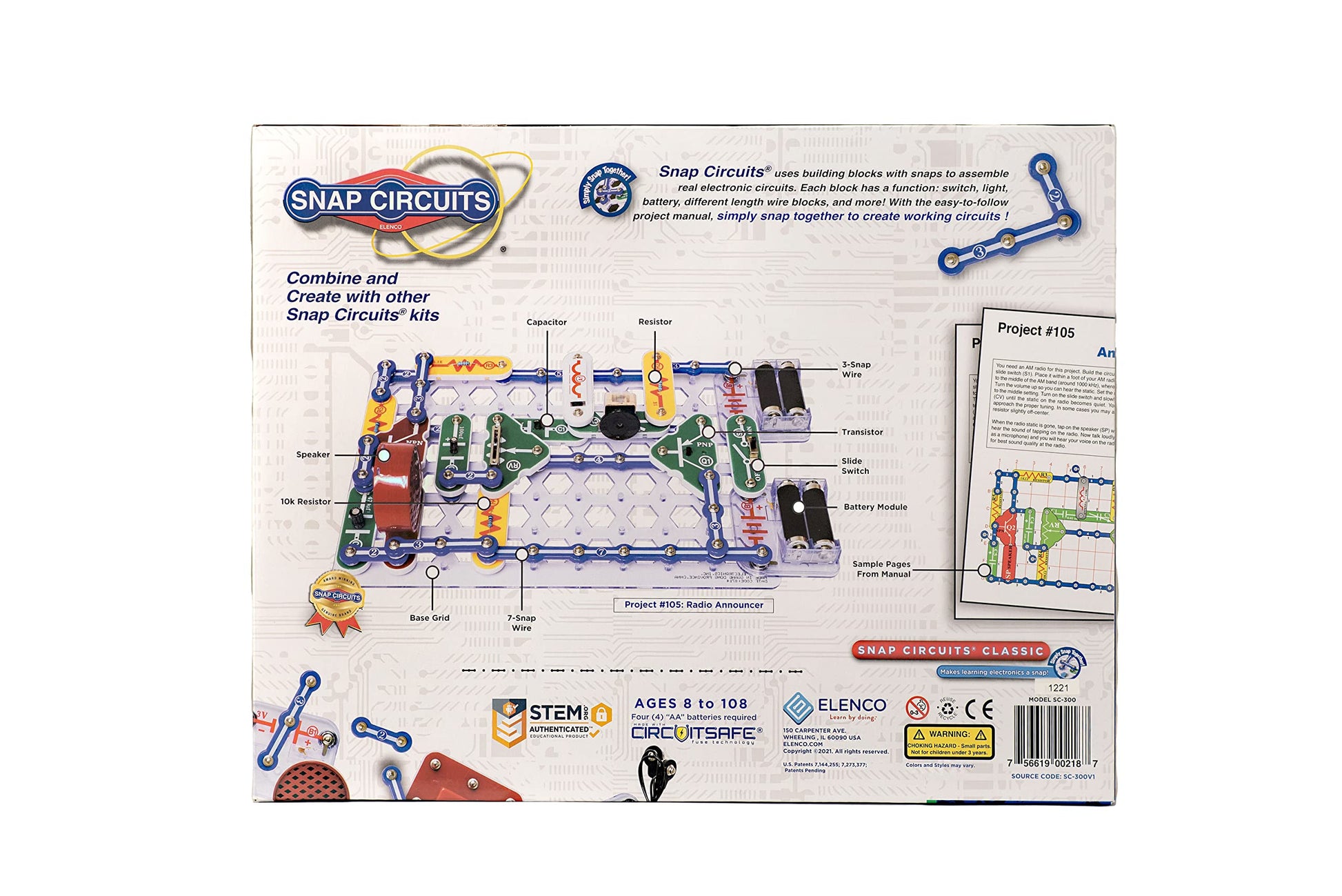 Snap Circuits Classic SC-300 Electronics Exploration Kit | Over 300 Projects | Full Color Manual Parts | STEM Educational Toy for Kids 8+ 2.3 x 13.6 x