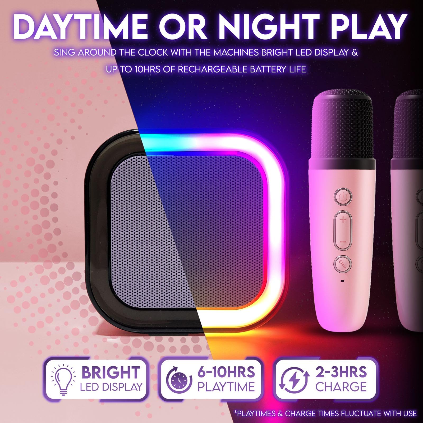 Karaoke Machine for Kids Adults, Portable Mini Bluetooth Speaker with 2 Wireless Microphones, LED Lights, Singing System for Family Home Party, Voice