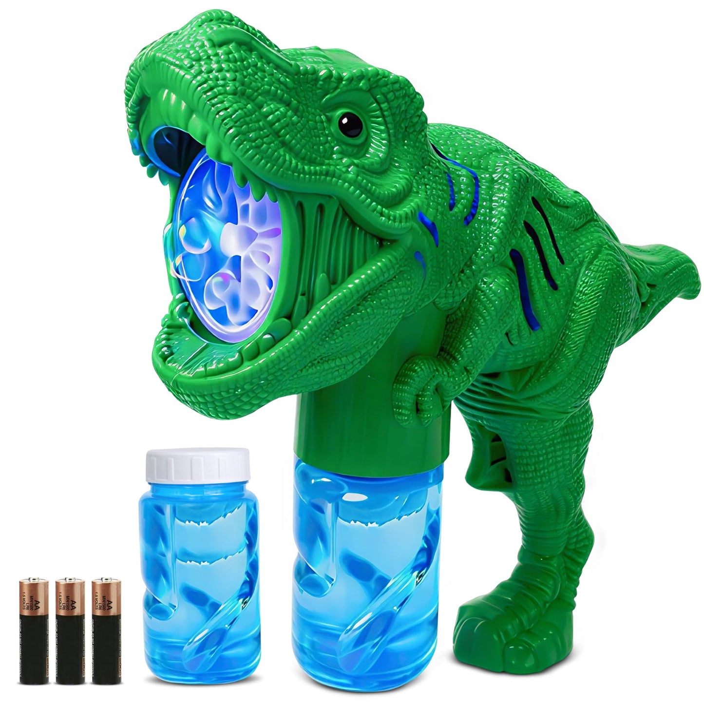 Toysery Dinosaur Bubble Machine Gun for Kids Ages 3-5, LED Dino Bubble Blaster with Music and Bubble Solution, Automatic Bubble Maker Toy, Assorted
