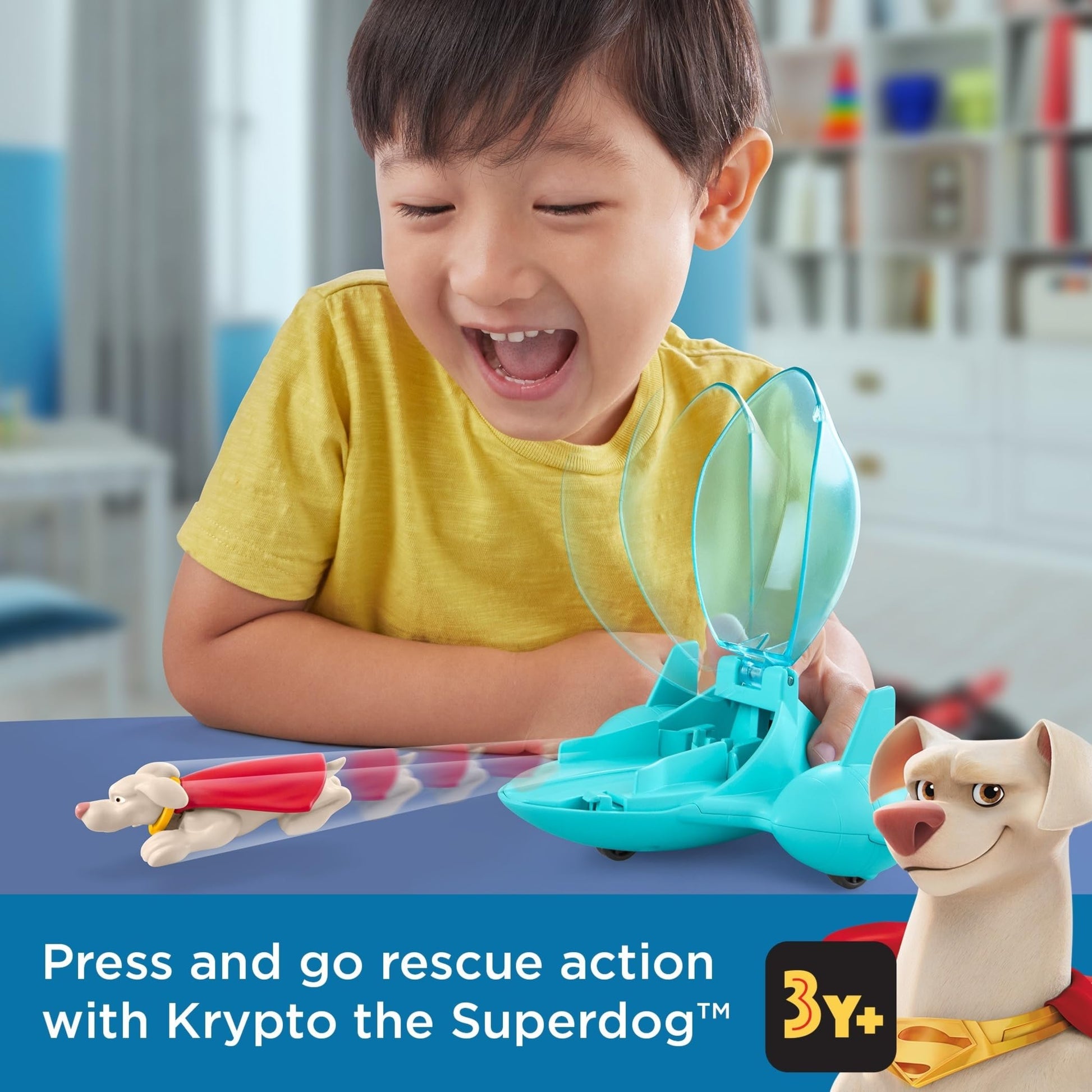 Fisher-Price DC League of Super-Pets Preschool Toy Super Launch Krypto Figure & Invisible Jet Vehicle Set for Pretend Play Kids Ages 3+ Years