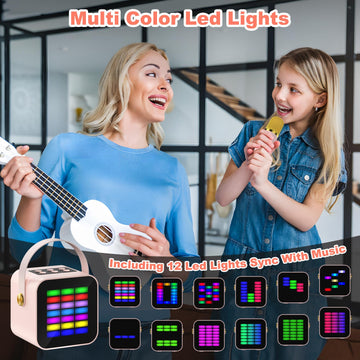 Mini Karaoke Machine for Kids Girls: Portable Bluetooth Speaker with 2 Wireless Microphones and RGB Lights, Birthday Gift Toys for Boys Ages 4+ Year