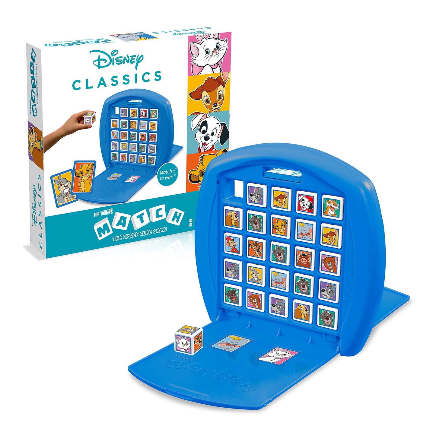 Top Trumps Disney Animals Match Board Game, Play with Simba, Patch, Bambi, Dumbo and Thumper, educational travel game, gift and toy for boys and girls