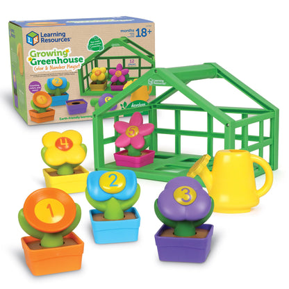 Learning Resources Growing Greenhouse Color & Number Playset - 12 Pieces, Ages 18 Months +, Preschool Activities, Toddler Montessori Toys, Gifts
