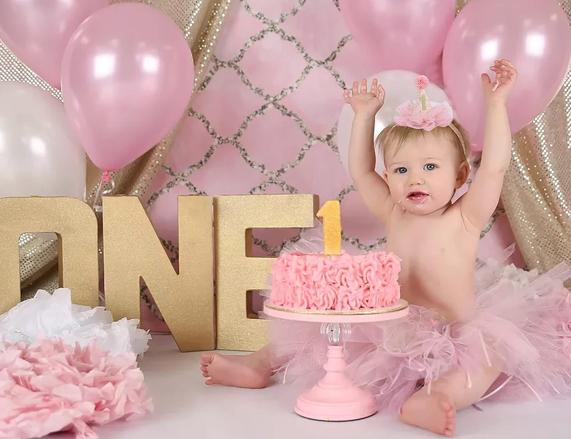 LINLULU Mini Birthday Hat Headband - First Birthday Hairband, 1st to 3rd Birthday Hat Headband, Newborn Headbands for Girls, Pet BirthdayHat
