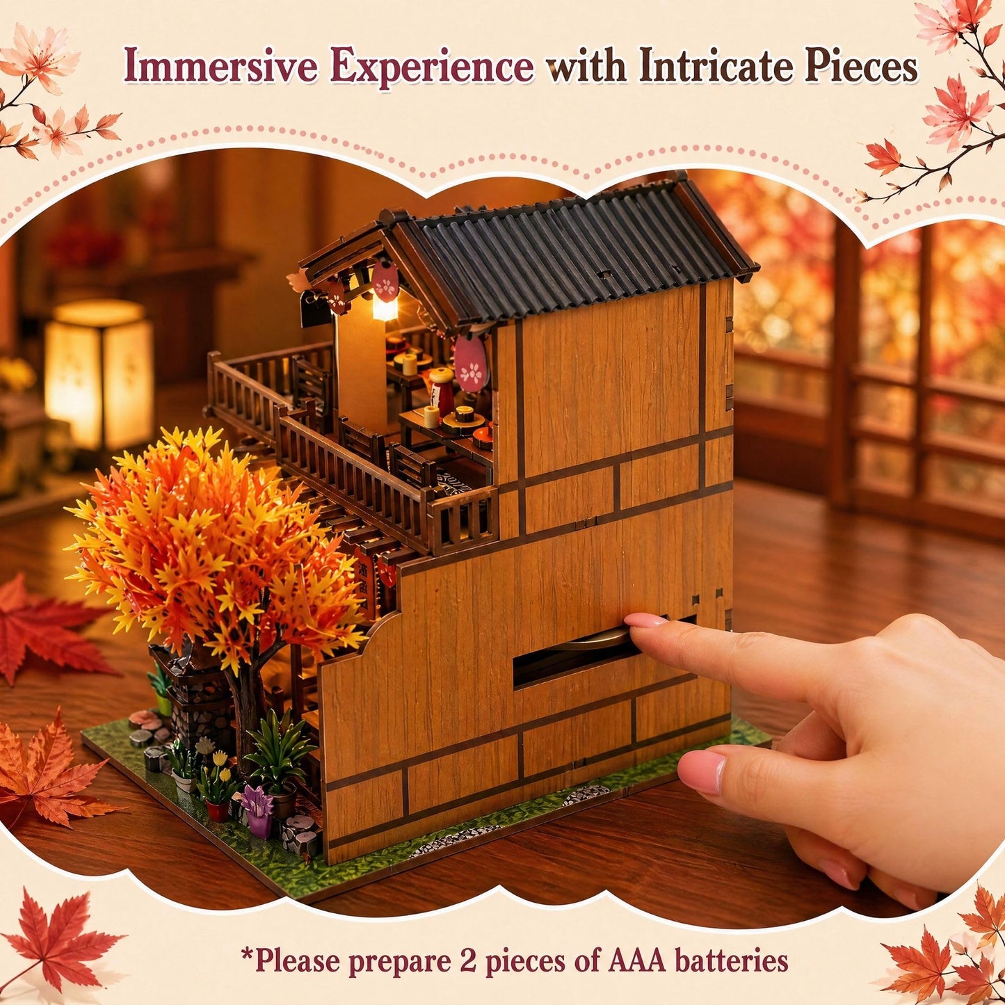 DIY Miniature House Kit, Dollhouse Diorama with LED Lights (Sushi House)
