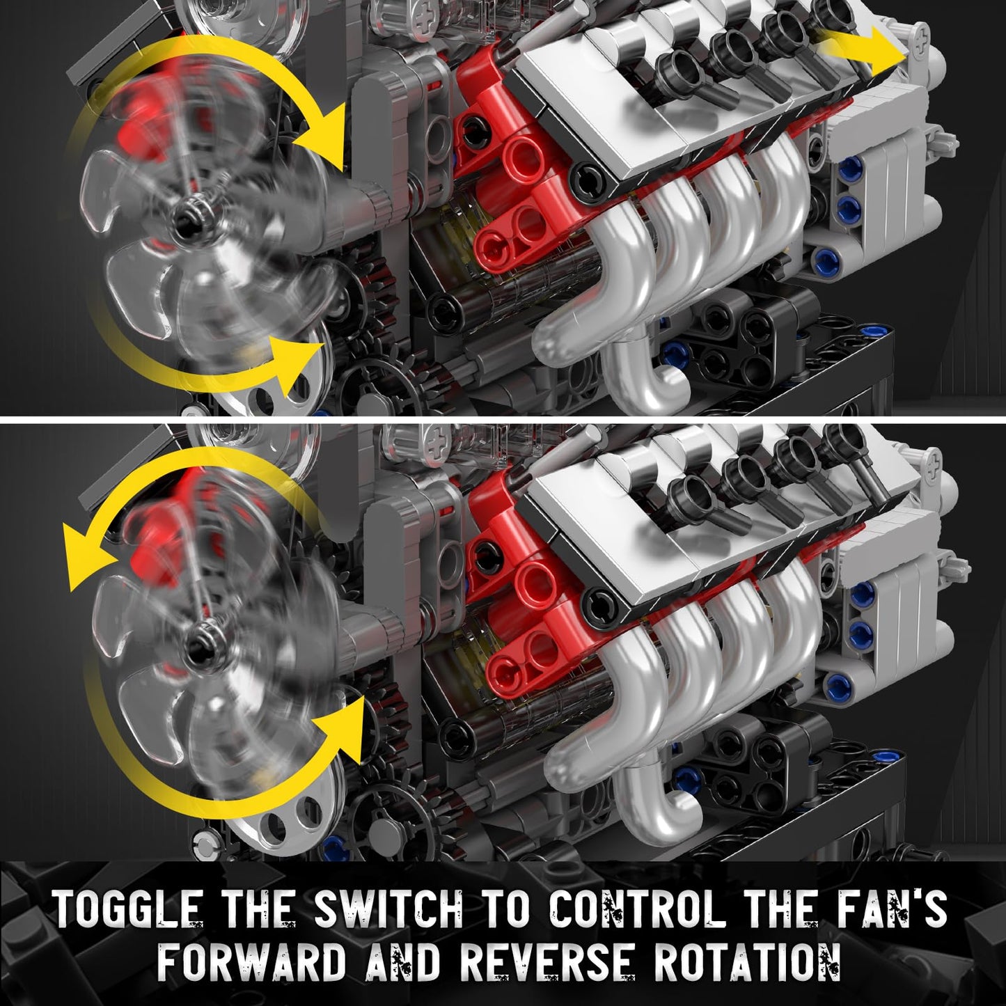 Mould King 10225 V8 Engine Model Kit that Works - Car Engine Building Blocks Kit with Battery, STEM Mechanic Engineering Construction Set, Collection
