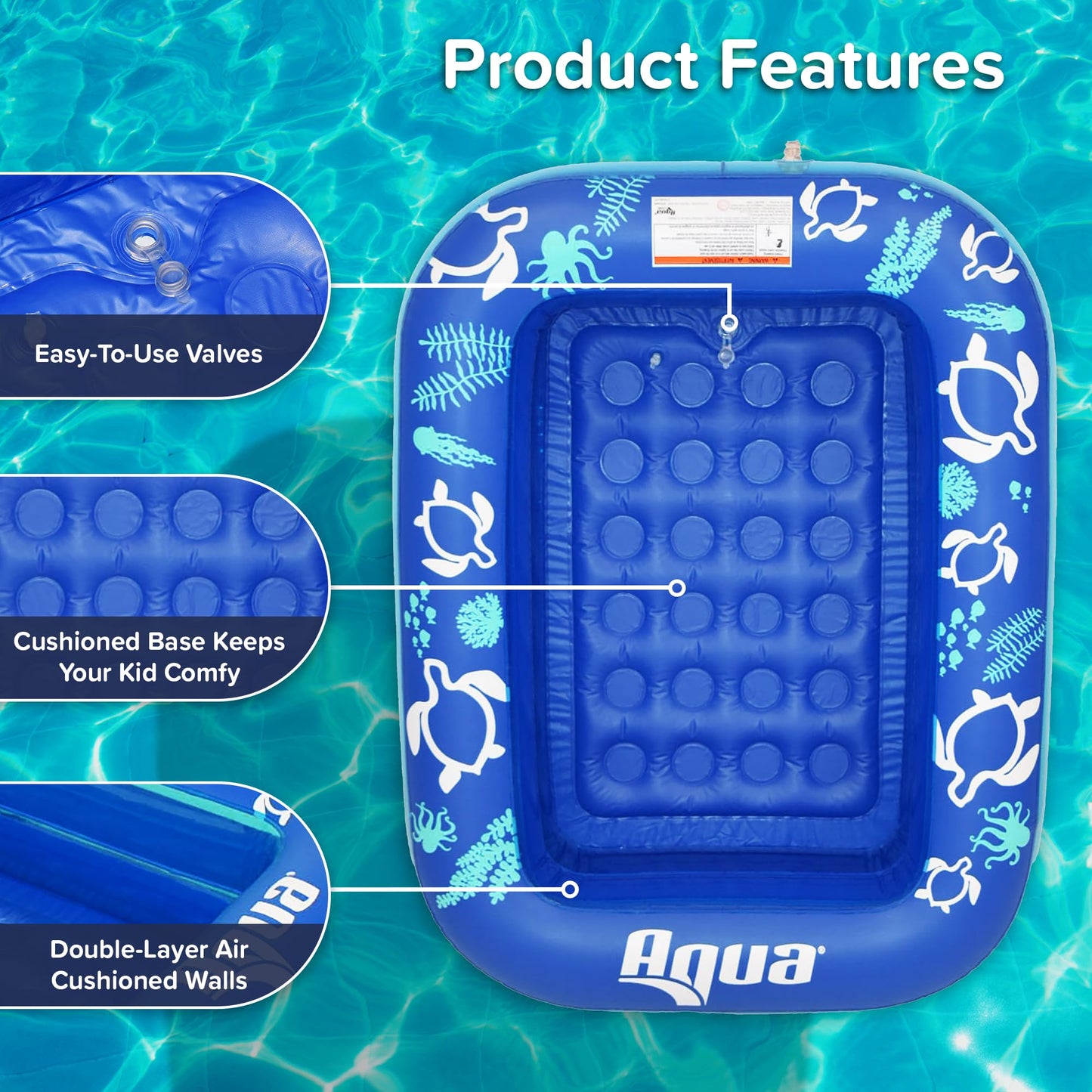 Aqua Inflatable Kiddie Pool for Backyard Outdoor Water Play - 2 Ring Blow Up Baby Pool with Cushioned Bottom, Stable Translucent Sides for Toddlers