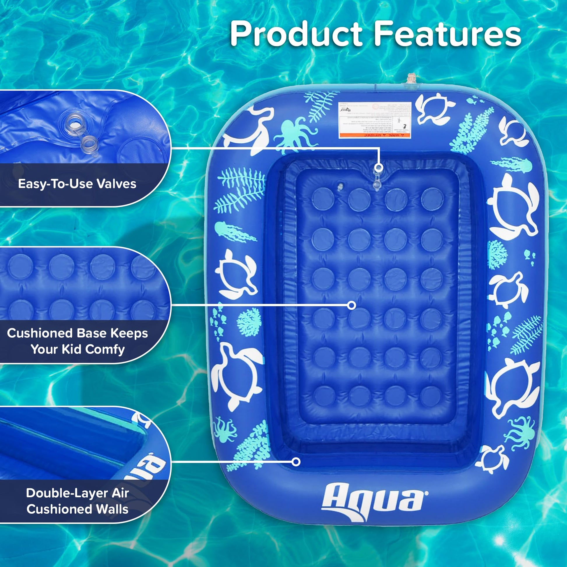 Aqua Inflatable Kiddie Pool for Backyard Outdoor Water Play - 2 Ring Blow Up Baby Pool with Cushioned Bottom, Stable Translucent Sides for Toddlers
