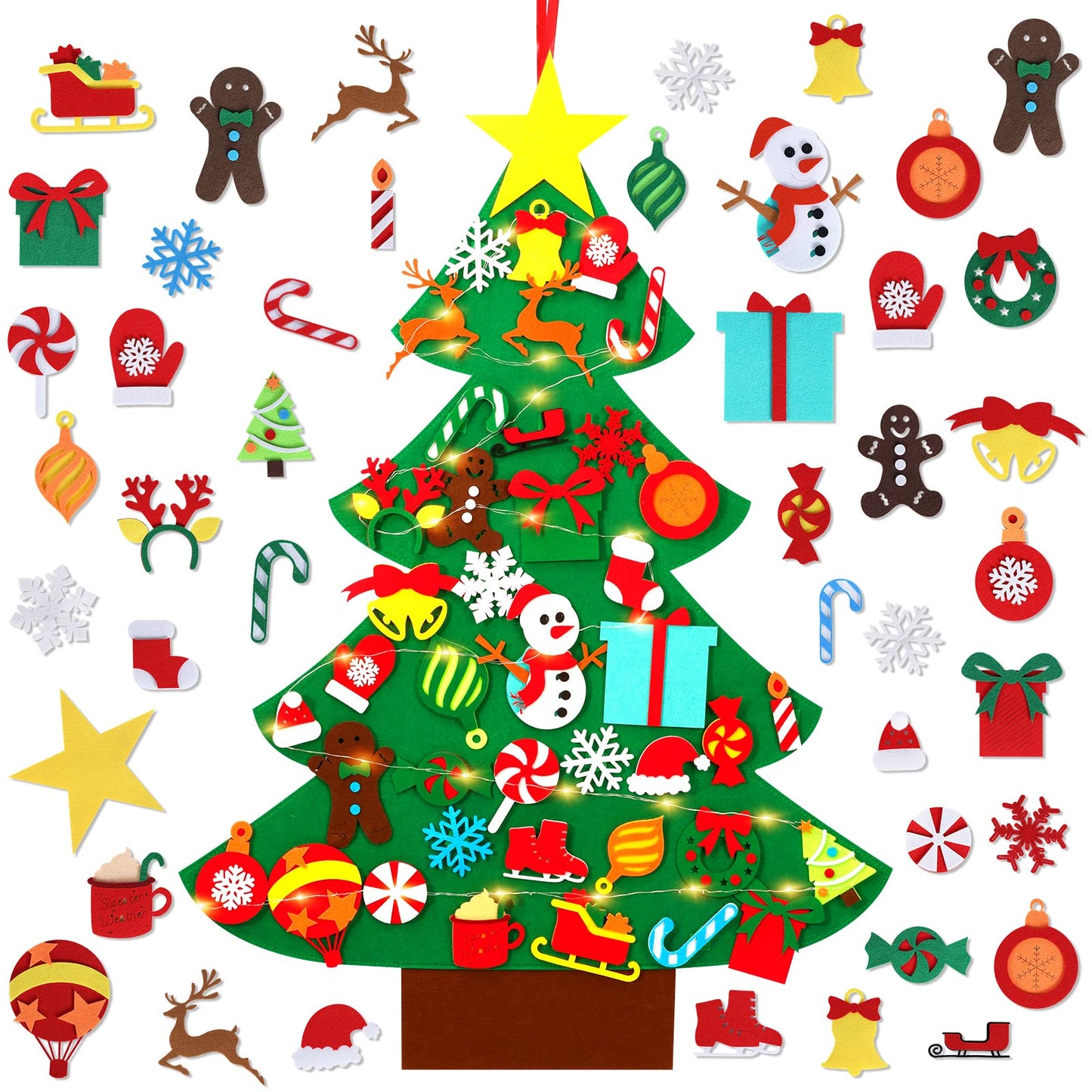 Garma DIY Felt Christmas Tree Set with 41PCS Kids Wall Hanging Detachable Ornaments, Felt Christmas Craft Kits Decorations for Toddler Xmas Gifts New