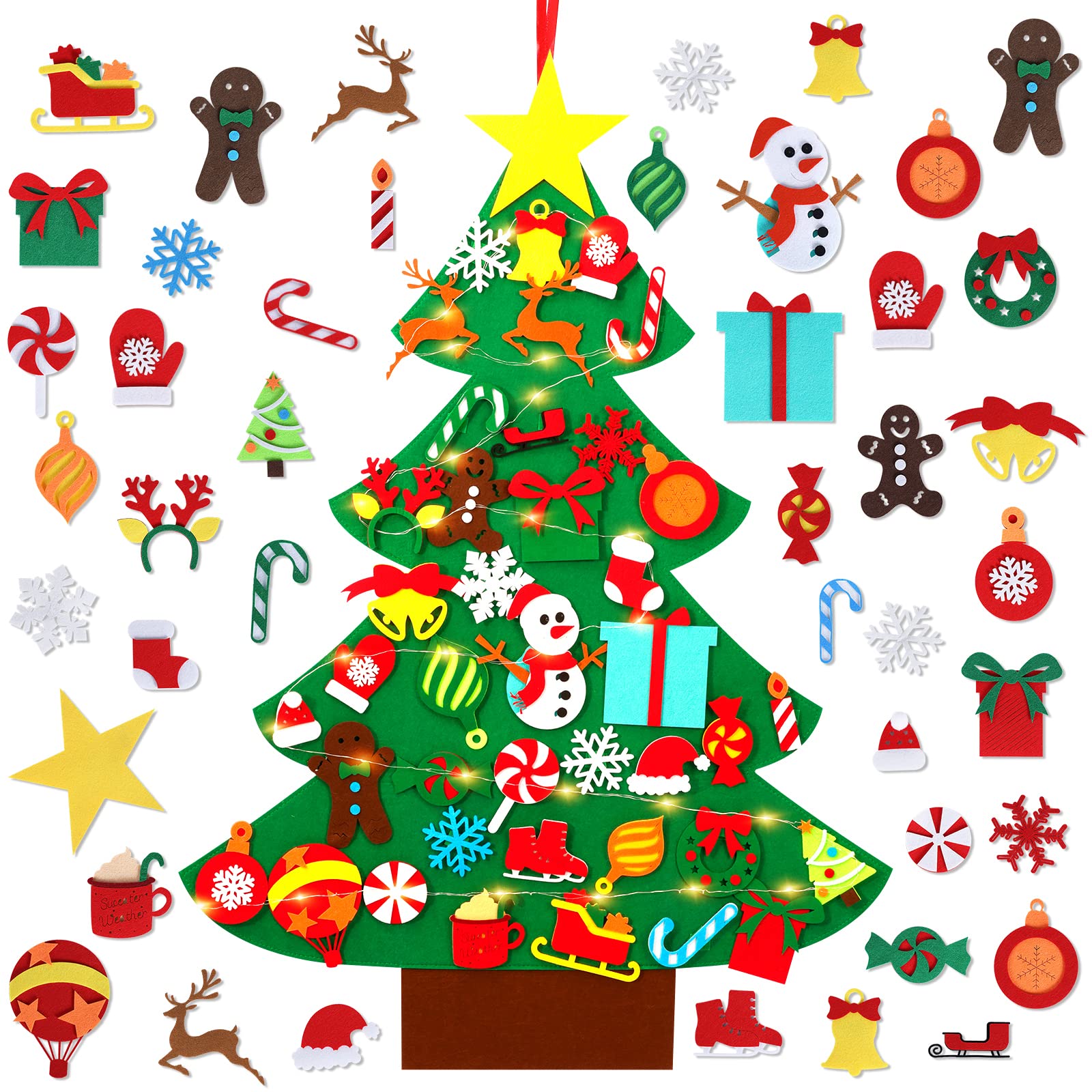 Garma DIY Felt Christmas Tree Set with 41PCS Kids Wall Hanging Detachable Ornaments, Felt Christmas Craft Kits Decorations for Toddler Xmas Gifts New