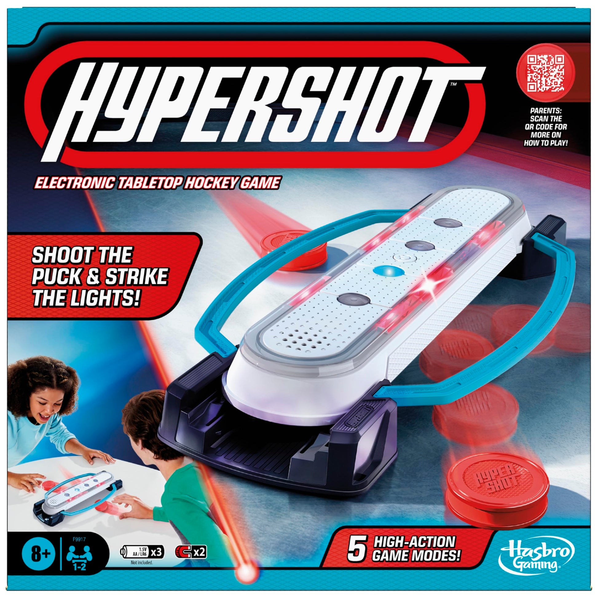 Hasbro Gaming Hypershot Electronic Tabletop Hockey Game | 5 Games in 1 | Music, Lights, and Sounds | Ages 8 and Up | for 1 to 2 Players | Kids Board