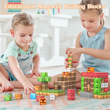 AESGOGO Magnetic Blocks, 72PCS STEM Montessori Toy for Crafting a Magnet DIY-World, Creative Building Toys for Boys Girls Kids Ages 3-5 5-7 6-8