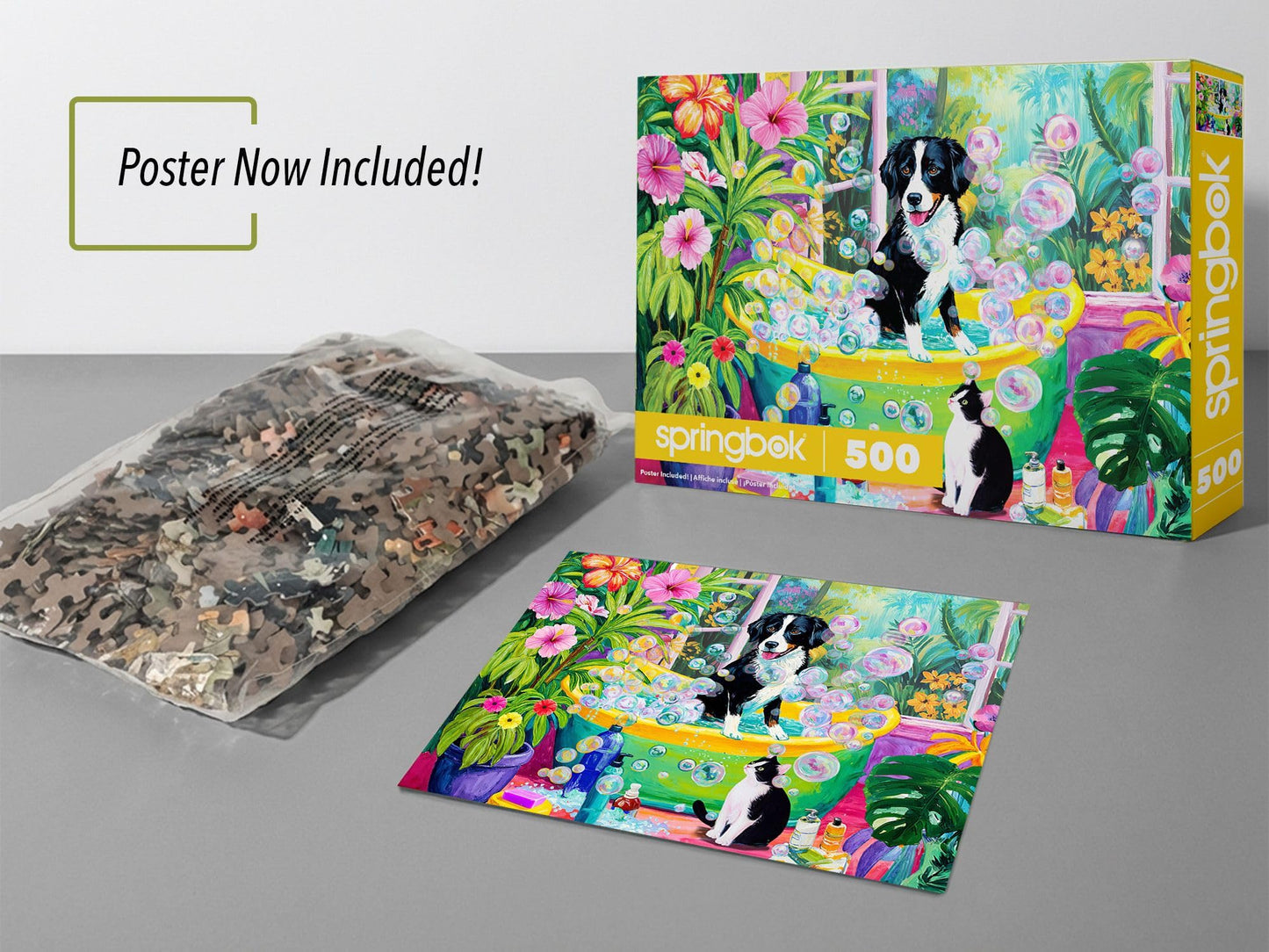 Springbok Dog Day Spa 500 Piece Jigsaw Puzzle for Adults & Family - Poster Now Included - Cute Dogs, Colorful Spa Scene - Unique Cut Pieces - Made in