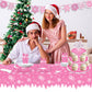 Partystadl 2Pcs Disposable Winter Snowflake Tablecloth, Disposable Pink Snowflake Plastic Table Cover, Pink Snowflake Winter Tablecloth Party