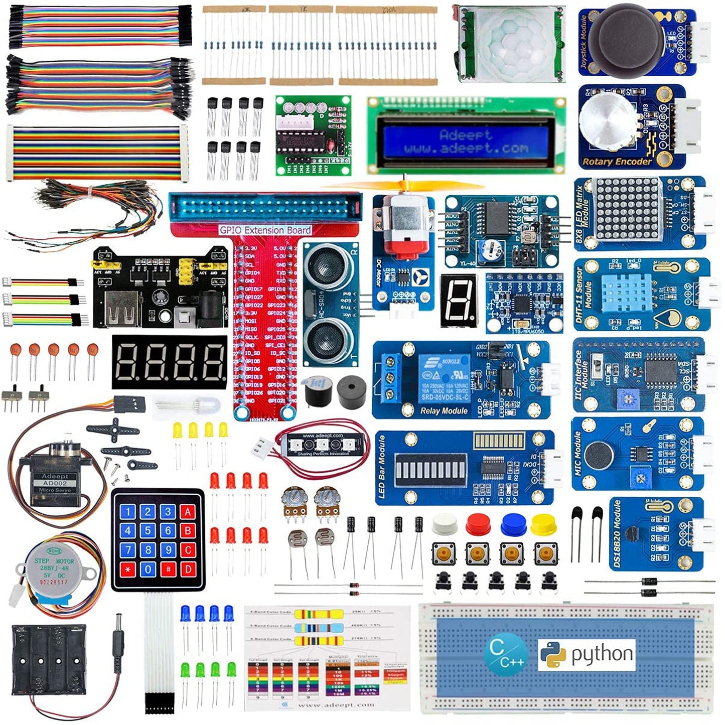 Adeept Upgraded Ultimate Starter Kit for Raspberry Pi 4 3 B+ B 3B 3B+ 2B, Python C Code, 40 Projects, STEM Education Kit, DIY Electronic Components