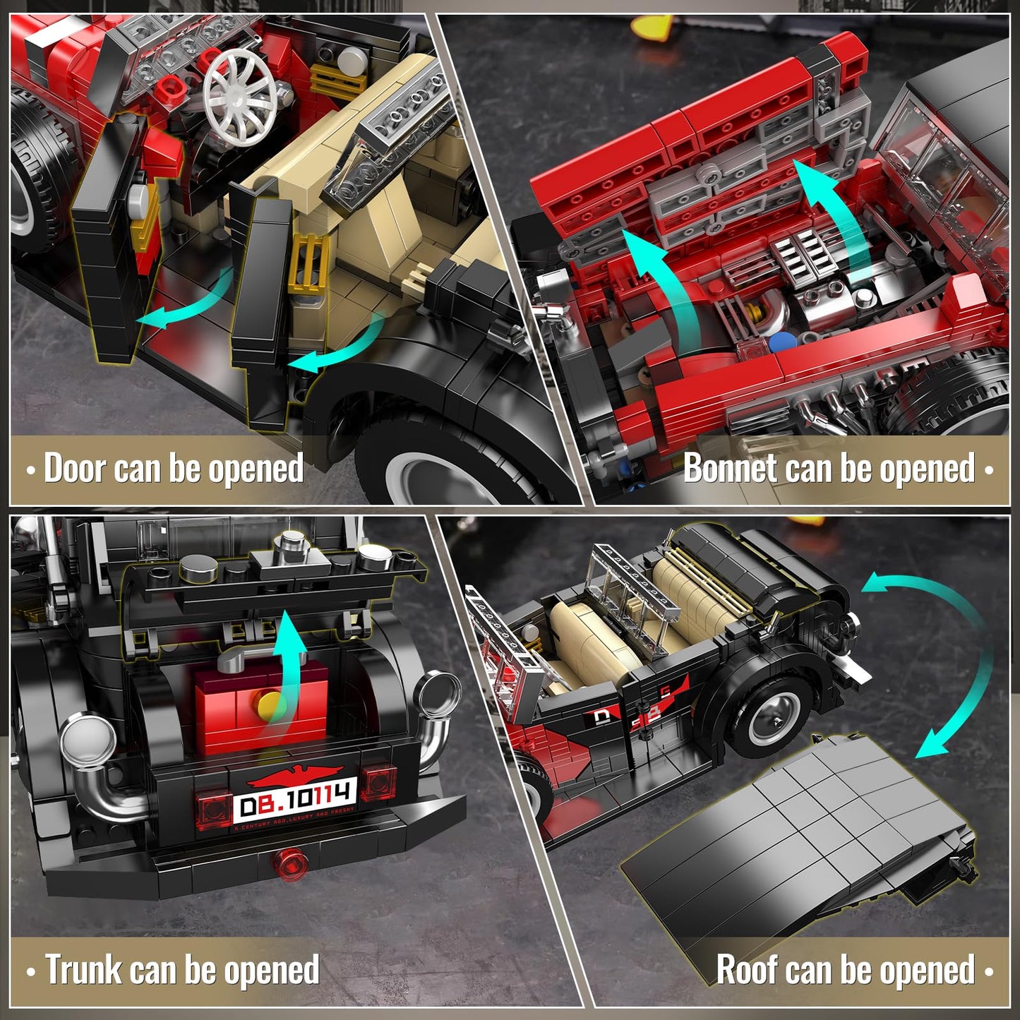 Mould King 10114 Classic Car Building Blocks Model, 1308 Pieces Vintage Car Model Toy, Creative Idea Vehicle Collectible for Adult