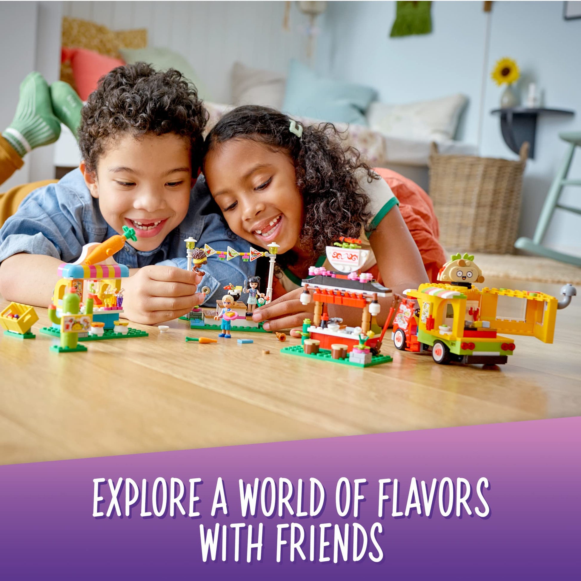 LEGO Friends Street Food Market 41701; New Food-Play Building Kit Promotes Imaginative Play; Includes Emma and Kitten Toy; Birthday Gift for Kids Aged