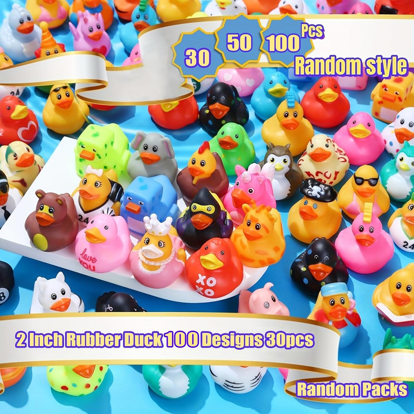 LINICE 30 Pcs Rubber Ducks, Random Assortment Ducks Bulk, Mini Rubber Duckies for Toddler Baby Bath Toys, Kids Bath Pool Toys Birthday Gifts Party