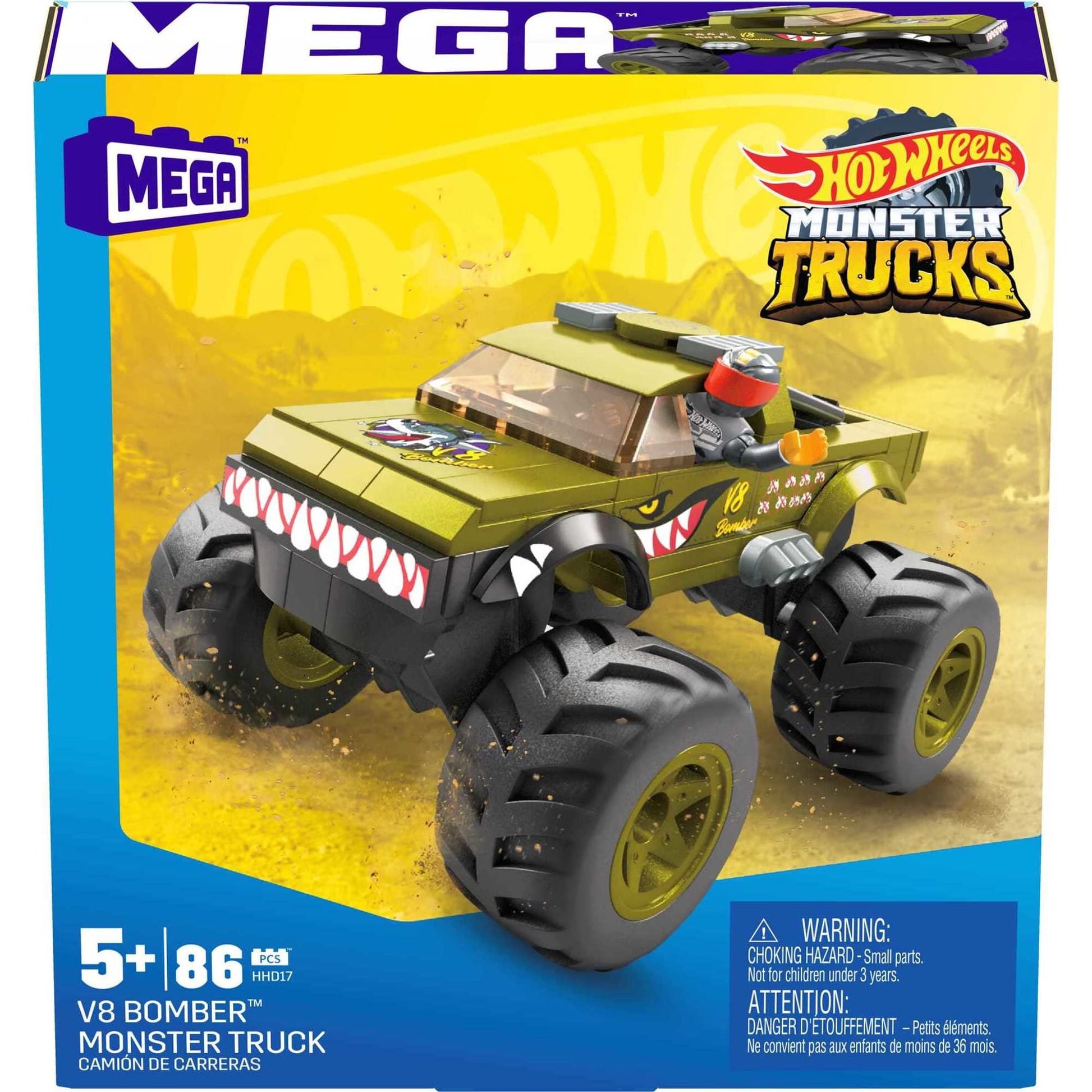 Mega Hot Wheels V8 Bomber Monster Truck Building Set with 86 Pieces