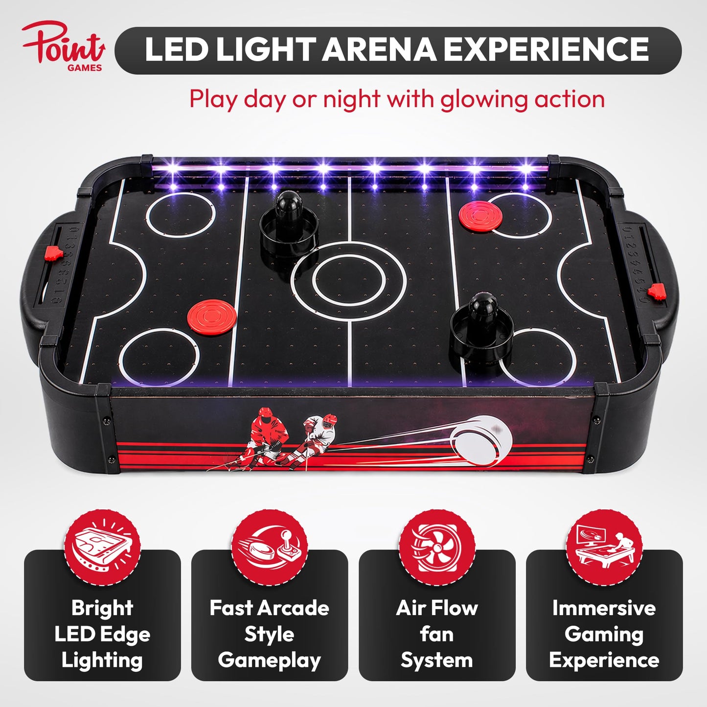 Air Hockey Game with LED Lights, Portable Tabletop Air Hockey Game & Gift for Kids & Family Fun, Air Hockey Table Game with 2 Pushers 2 Pucks, Compact