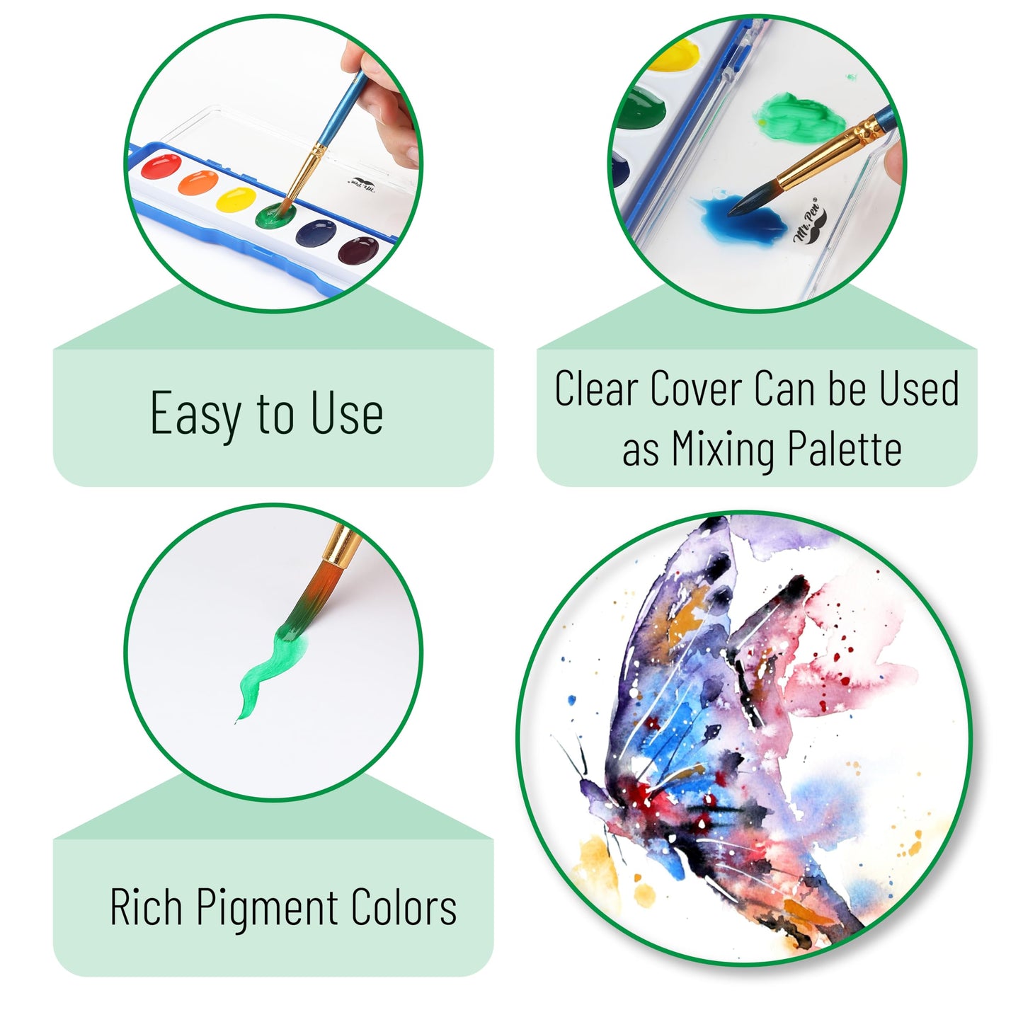 Mr. Pen- Washable Watercolors, 2 Pack, 8 Colors with Paint Brush
