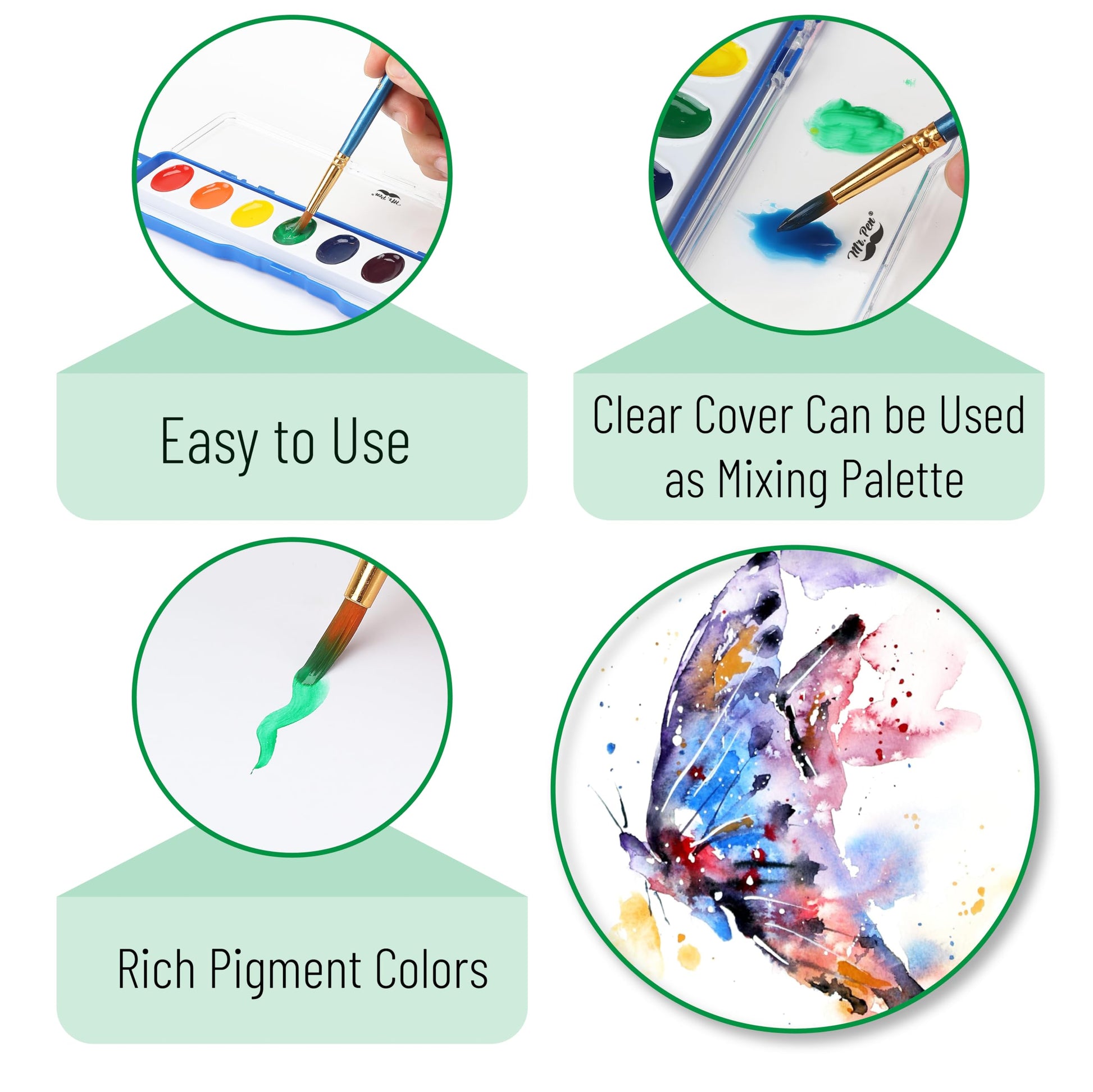 Mr. Pen- Washable Watercolors, 2 Pack, 8 Colors with Paint Brush
