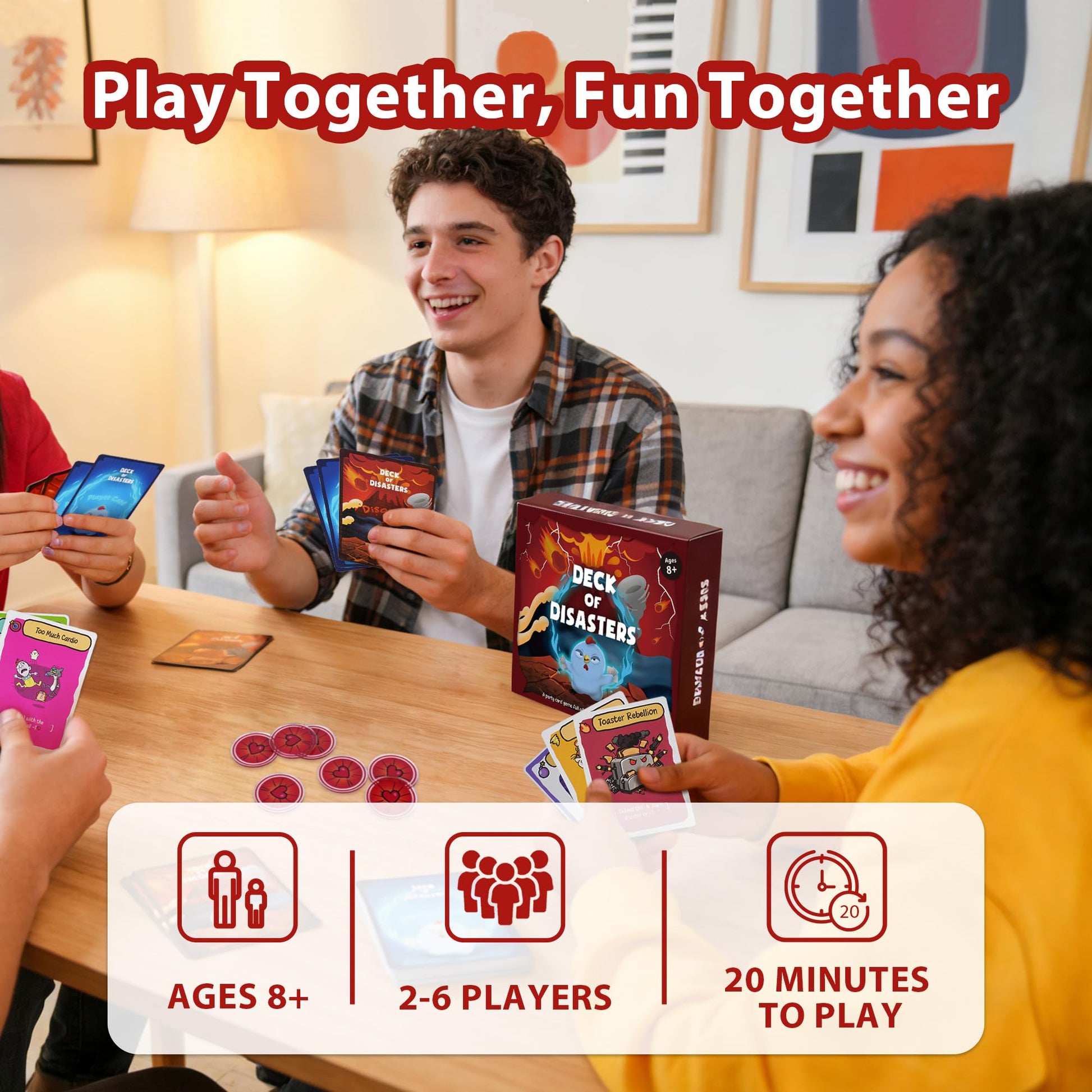 DECK OF DISASTERS Fun Party Card Games | Easy to Learn Family Board Game for Adults, Teens and Kids Ages 8+, 2-6 Players | Fast-Paced Elimination Game
