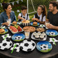 Merriva 100 Pcs Soccer Tableware Set Serves 25 - Disposable Football Paper Plates Napkins Forks, 9 Inch 7 Inch Plates Soccer Ball Themed Party