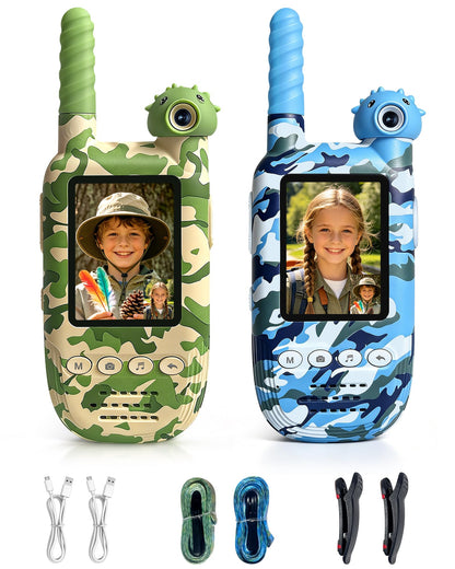 Kids Video Walkie Talkies 2 Pack, SOS Alert & 180° Rotating Camera