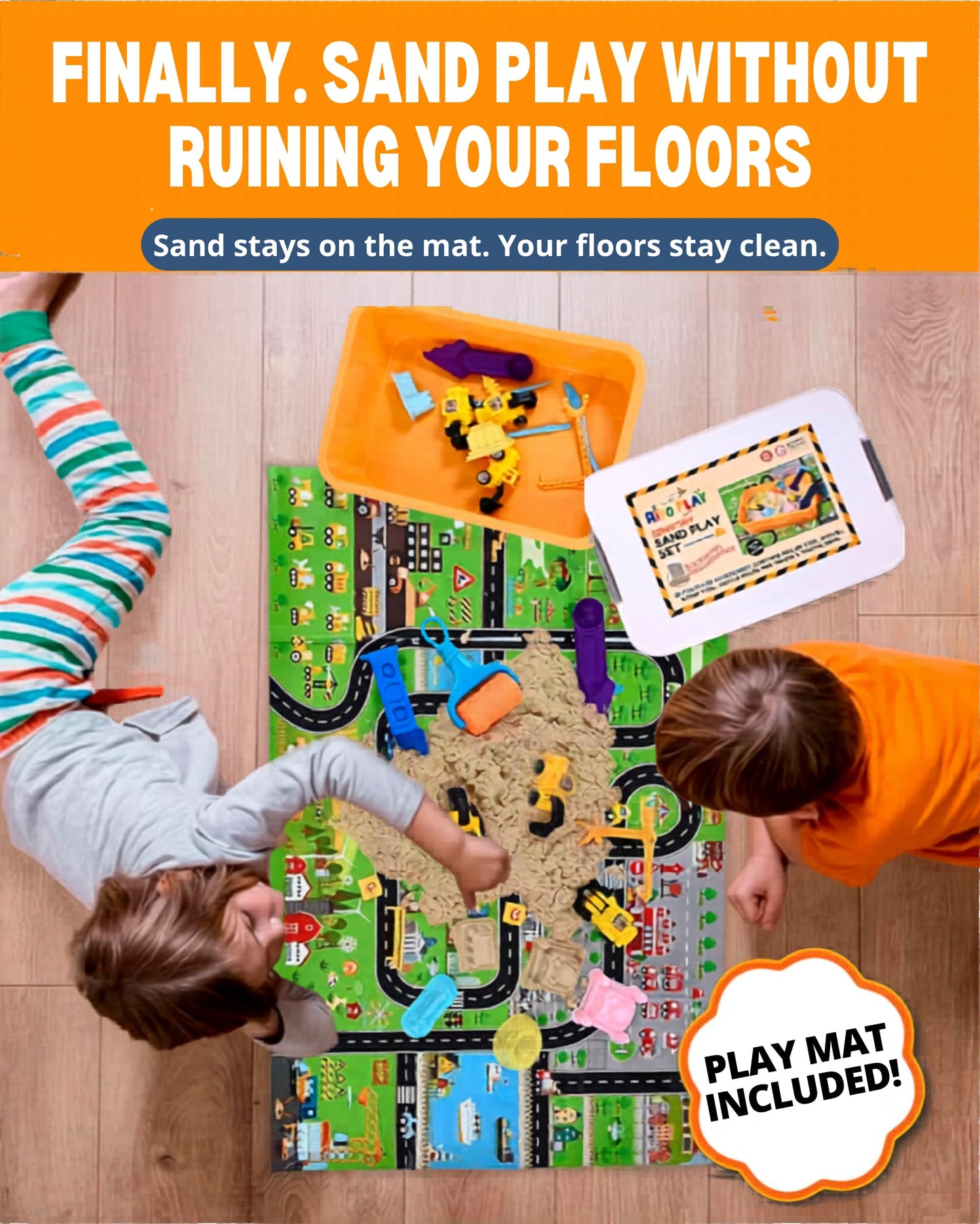 Riyo Play Construction Sensory Bin for Toddlers, 2-in-1 Play Mat, Ages 3+