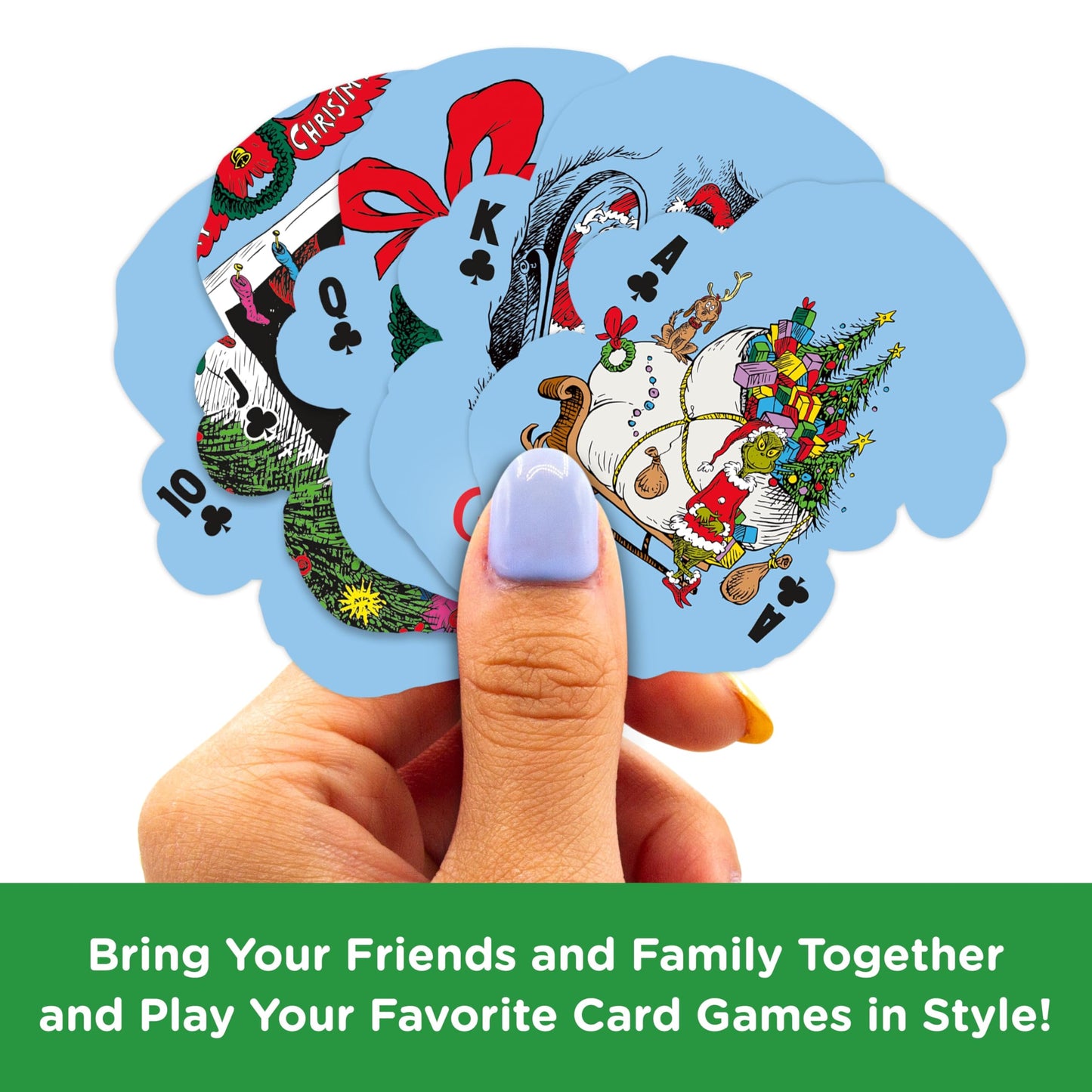 Aquarius Grinch Shaped Playing Cards - Grinch Themed Deck of Cards for Your Favorite Card Games - Officially Licensed Grinch Merchandise