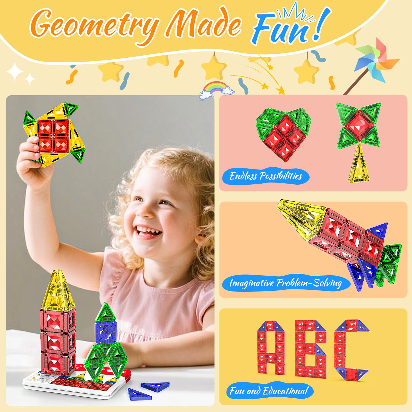 Zupooko Mini Magnetic Tiles for Kids Ages 3-8, Travel Magnetic Building Blocks with Metal Storage Box, STEM Educational Toys, Montessori Sensory