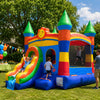Pogo Bounce House Crossover Inflatable with Slide No Blower, Rainbow Smiley